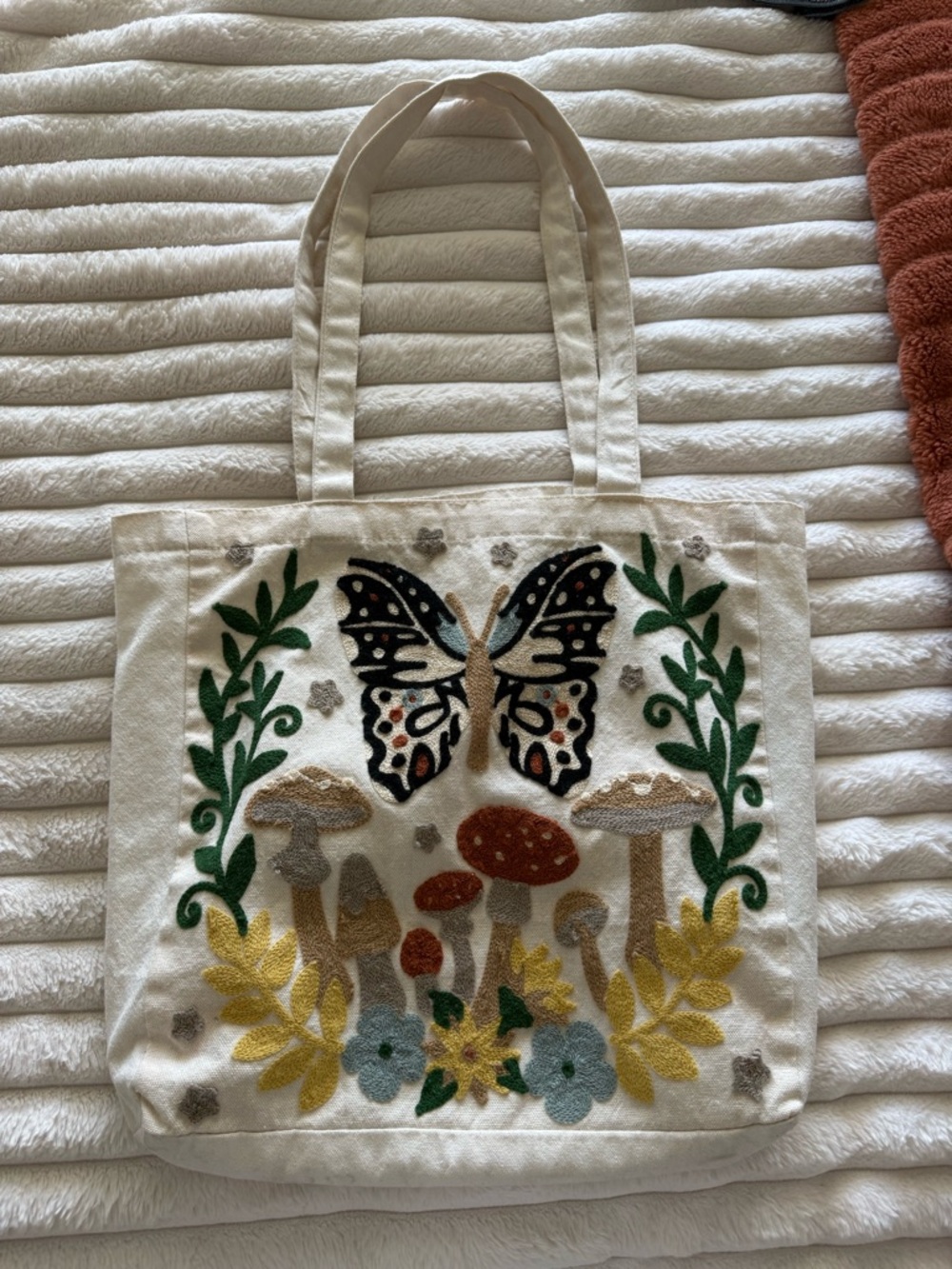 Butterfly & Mushroom Embroidered Tote